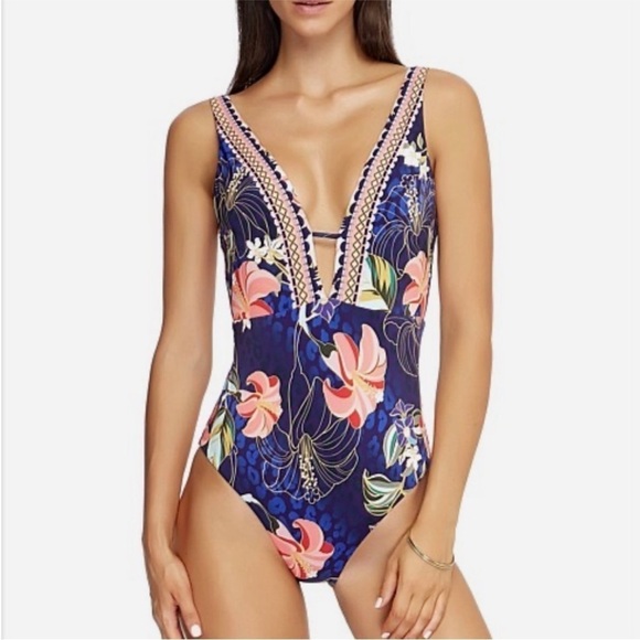 Jets by Jessika Allen Desert Bloom Plunge One Piece Swimsuit - Picture 1 of 7